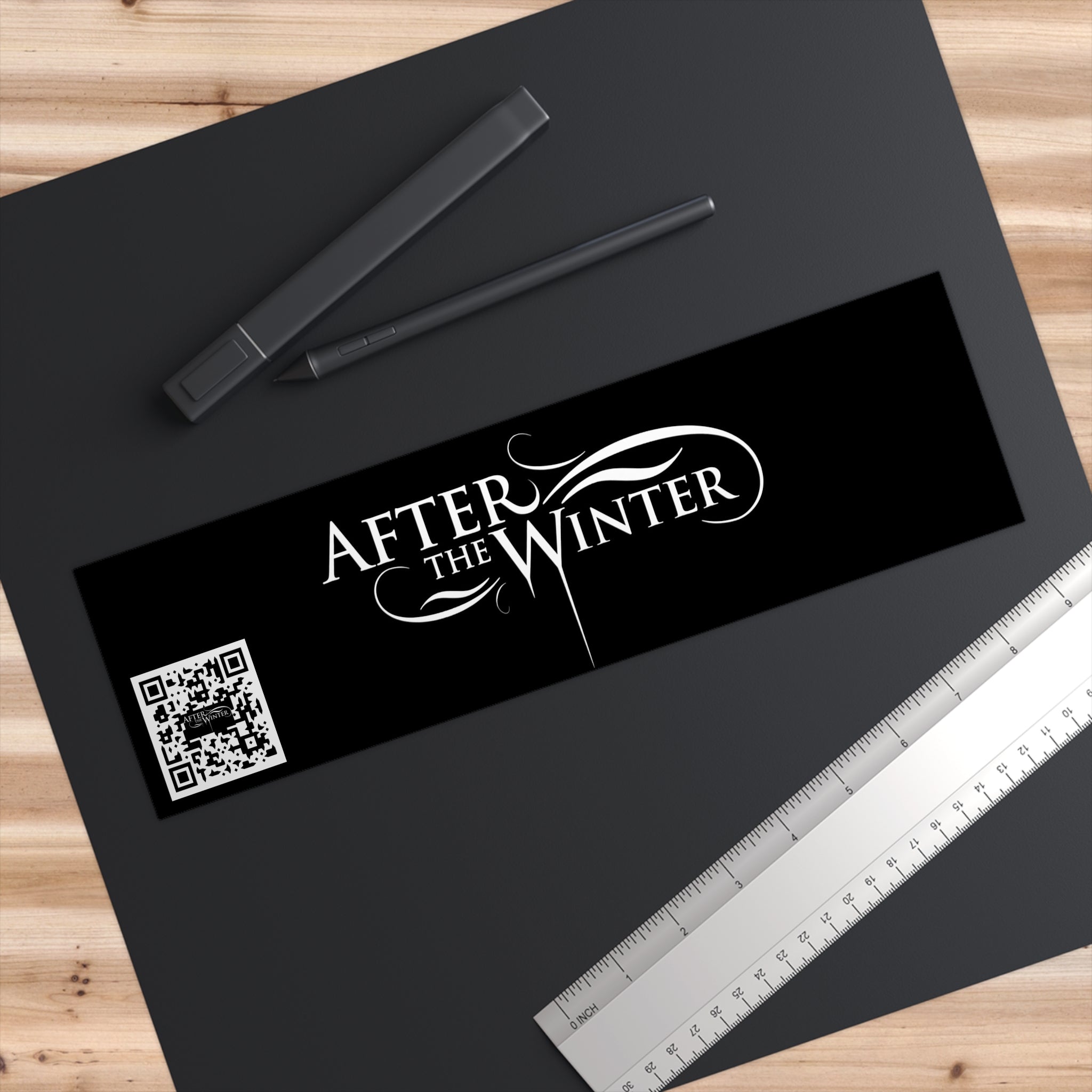 After the Winter Bumper Sticker — Elegant Black Logo Sticker with QR Code